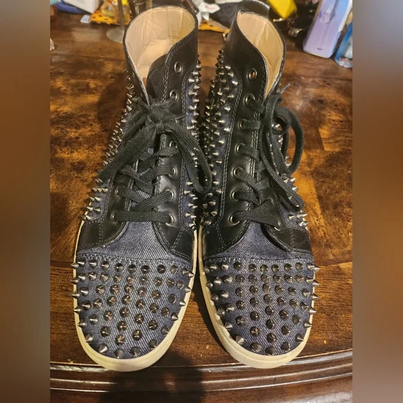 CHRISTIAN LOUBOUTIN ALL SPIKED LOUIS DENIM SNEAKERS SIZE 45